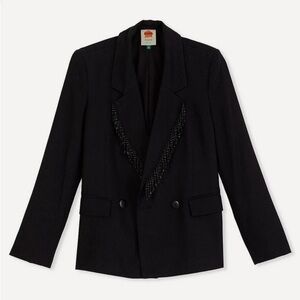Farm Rio Black Beaded Fringe Blazer